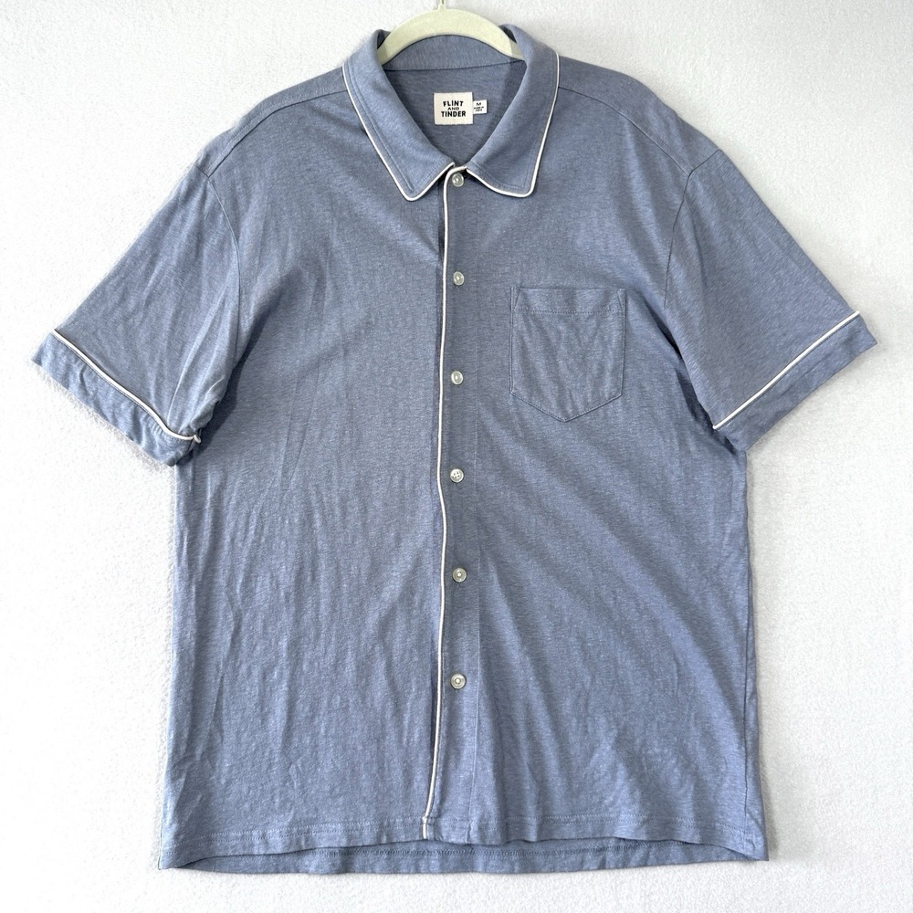 Flint and Tinder Shirt Mens Medium Hemp Short Sleeve Knit Dusty Blue Huckberry‎